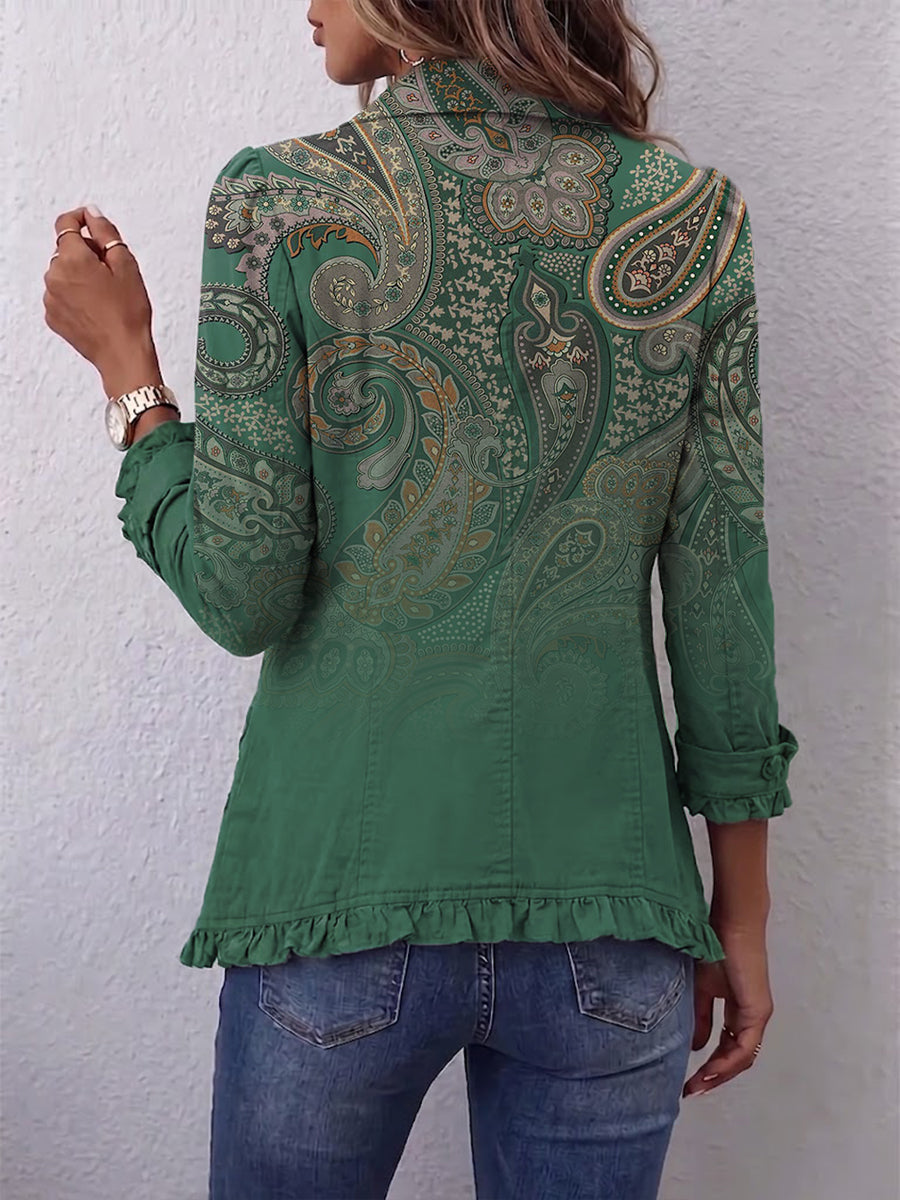 Jacinta | Chaqueta de cachemir verde con volantes