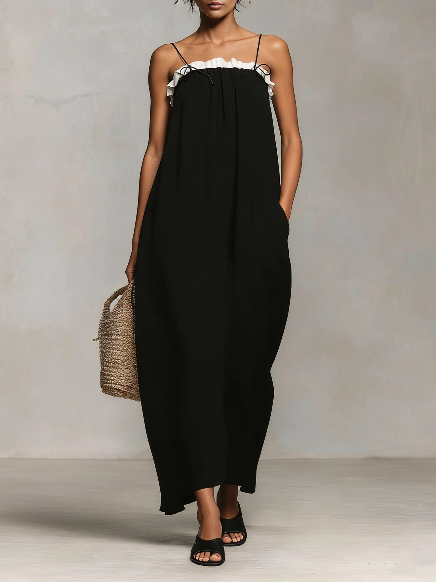 Mirelle | Vestido largo estilo color-block con tirantes finos
