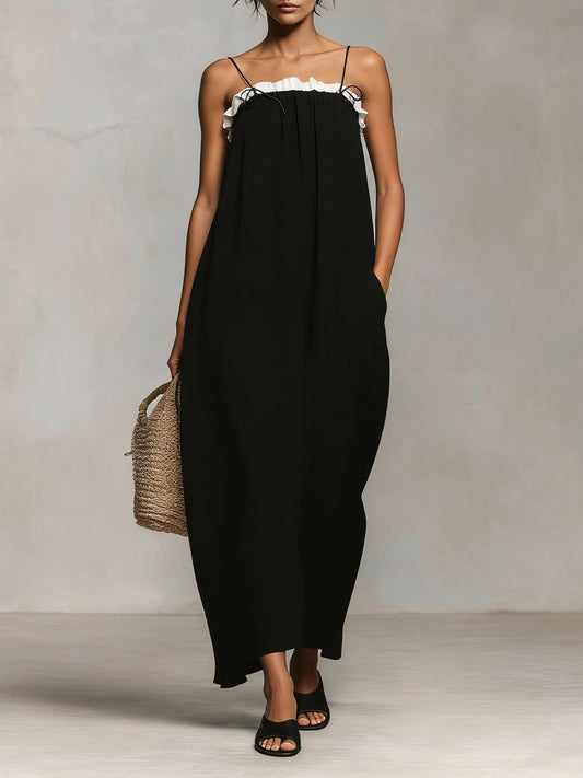 Mirelle | Vestido largo estilo color-block con tirantes finos