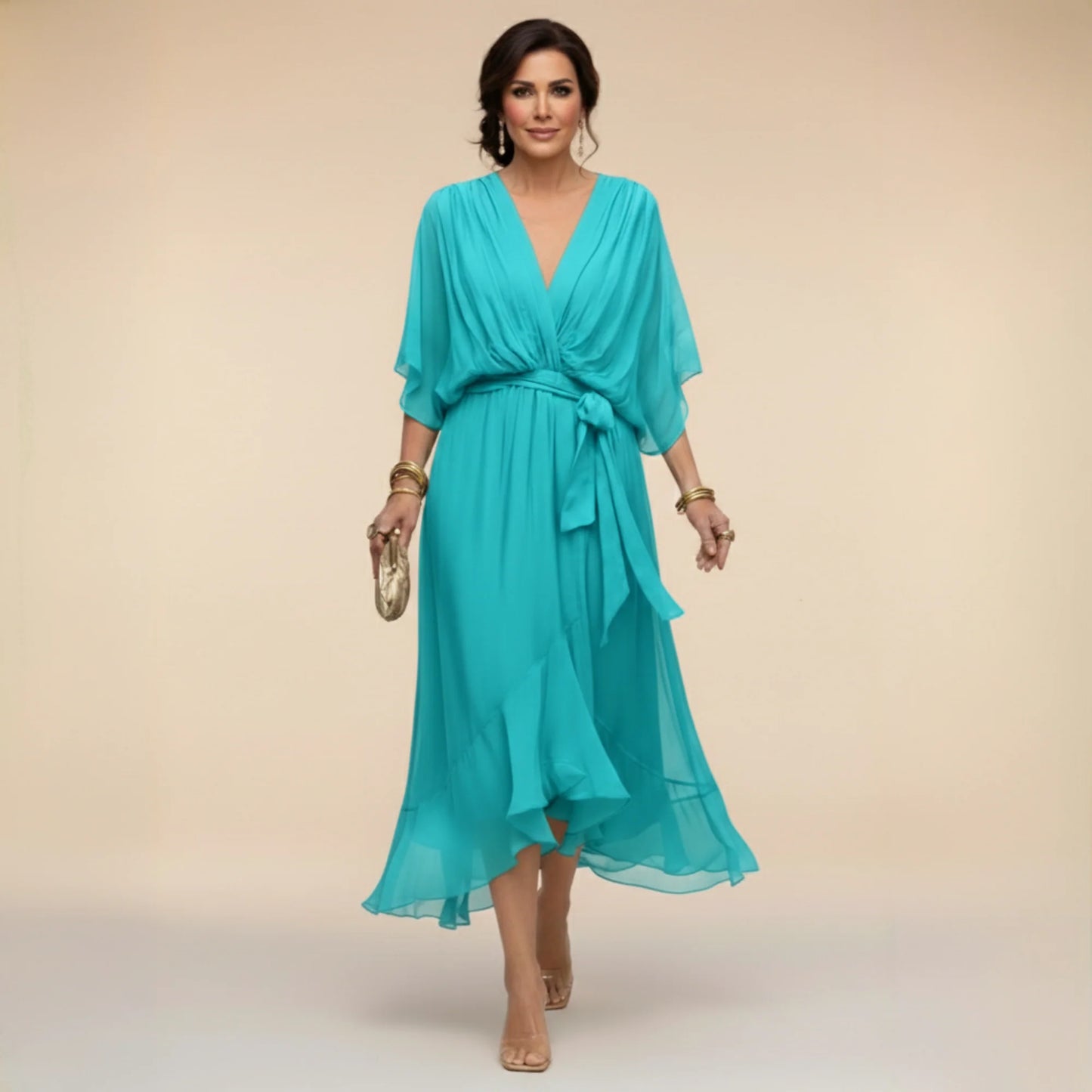 MARTA | Robe en mousseline de soie à encolure en V