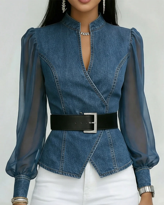Alessia | Top en jean avec manches en mousseline légère