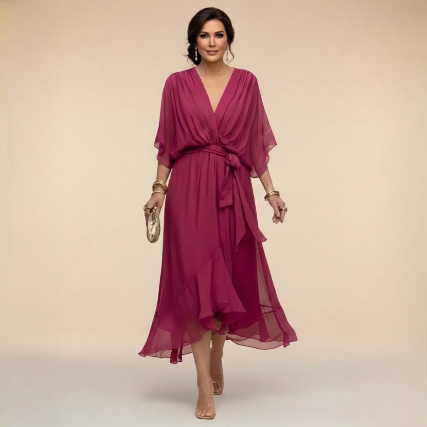 MARTA | Robe en mousseline de soie à encolure en V