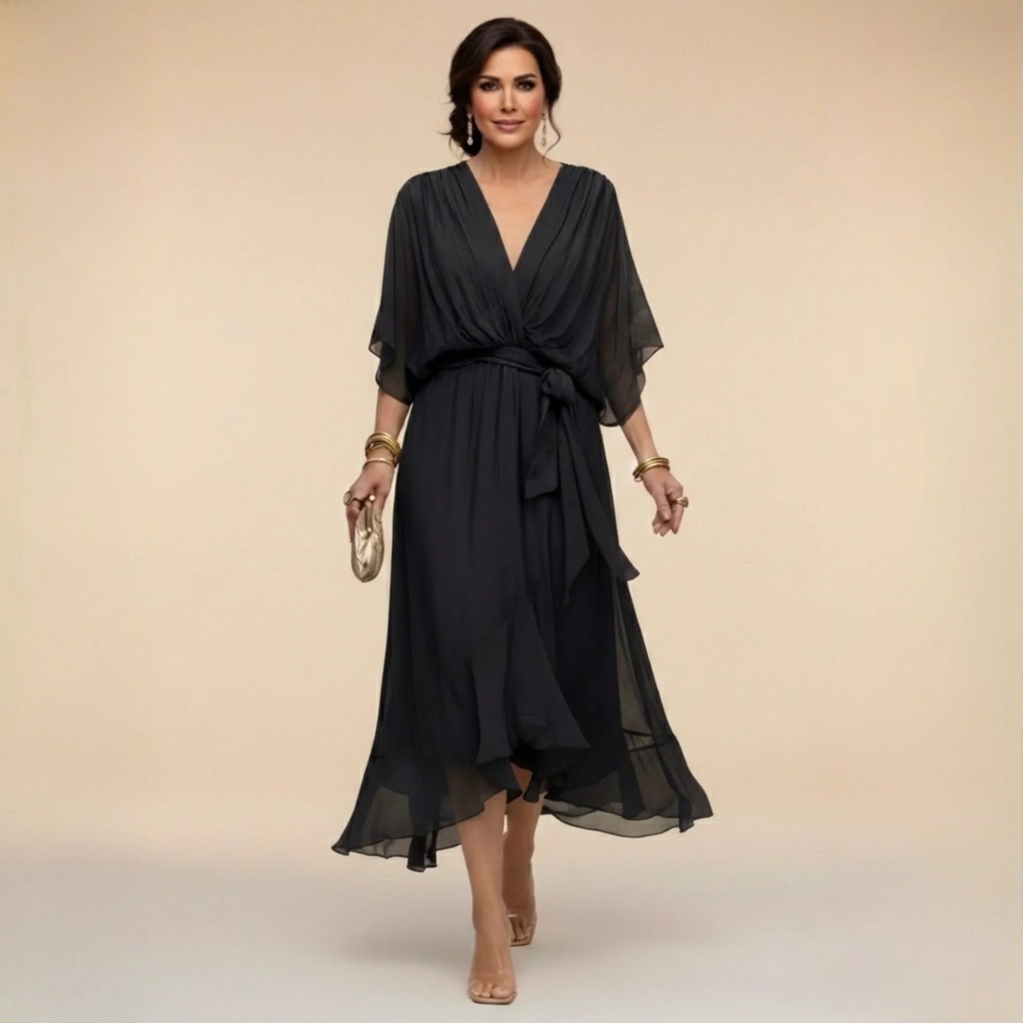 MARTA | Robe en mousseline de soie à encolure en V