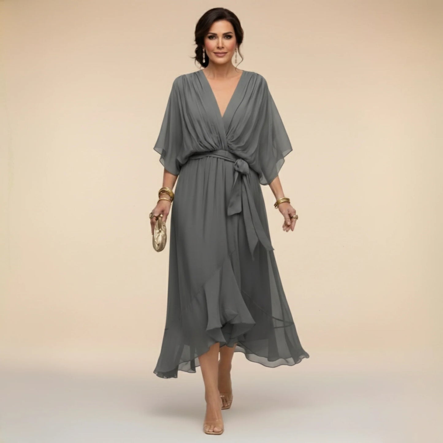 MARTA | Robe en mousseline de soie à encolure en V