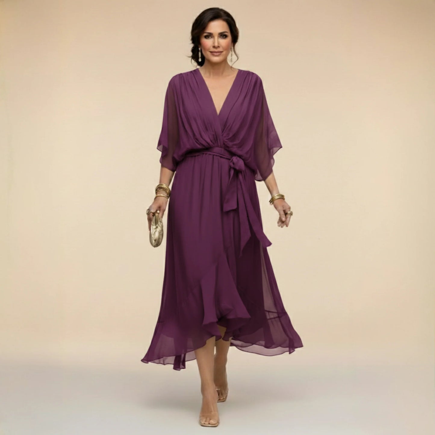 MARTA | Robe en mousseline de soie à encolure en V