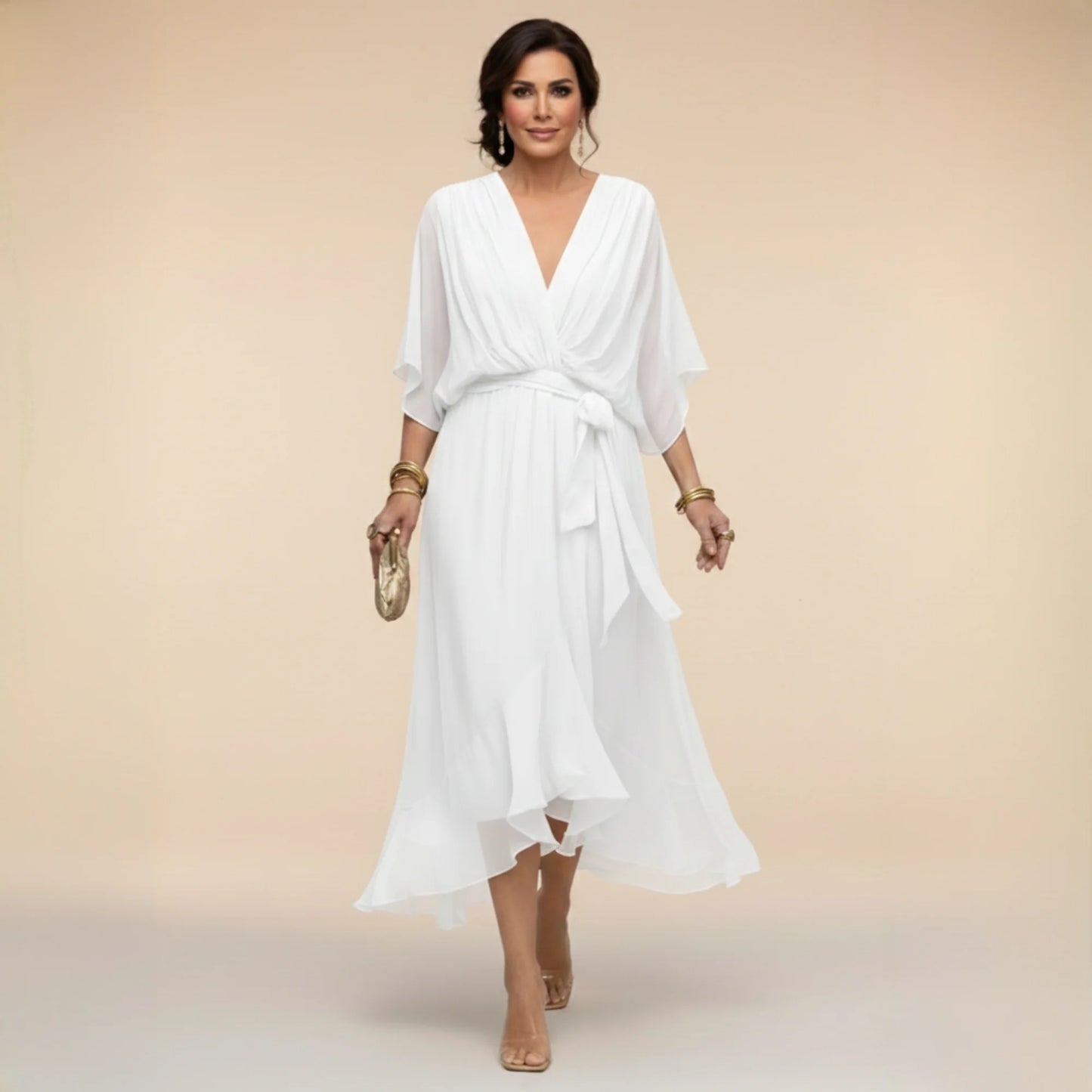 MARTA | Robe en mousseline de soie à encolure en V
