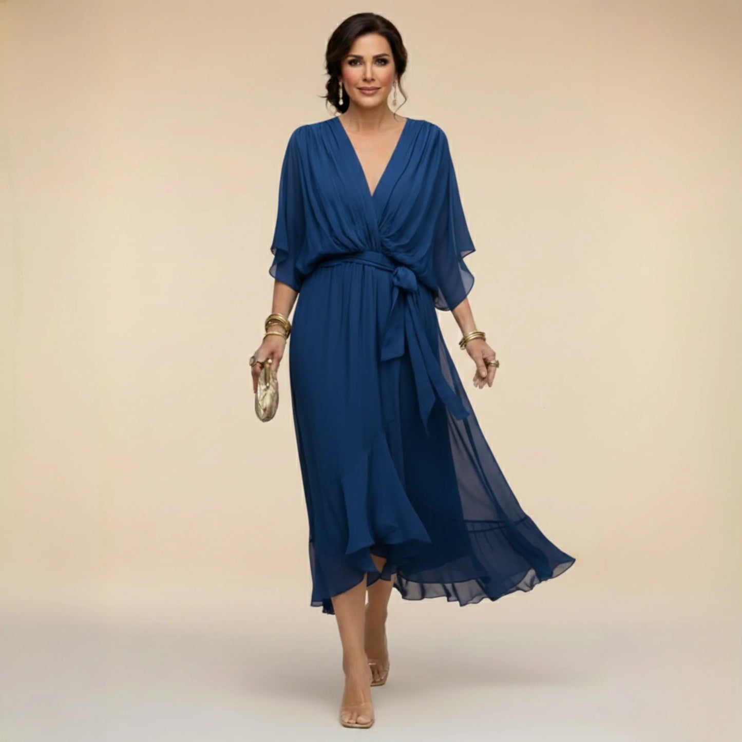 MARTA | Robe en mousseline de soie à encolure en V