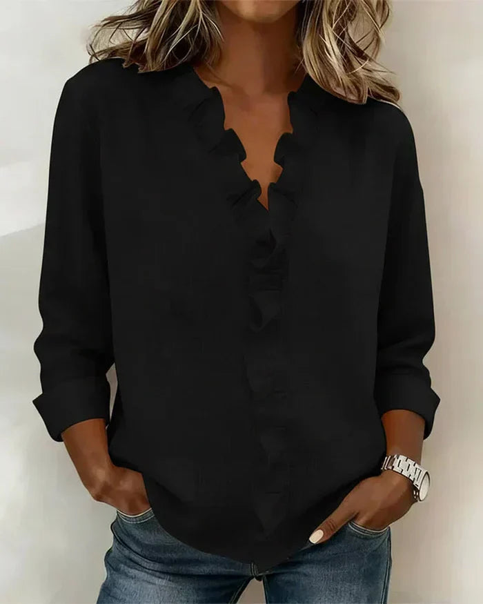 Mari | Elegante top con cuello en V y volantes