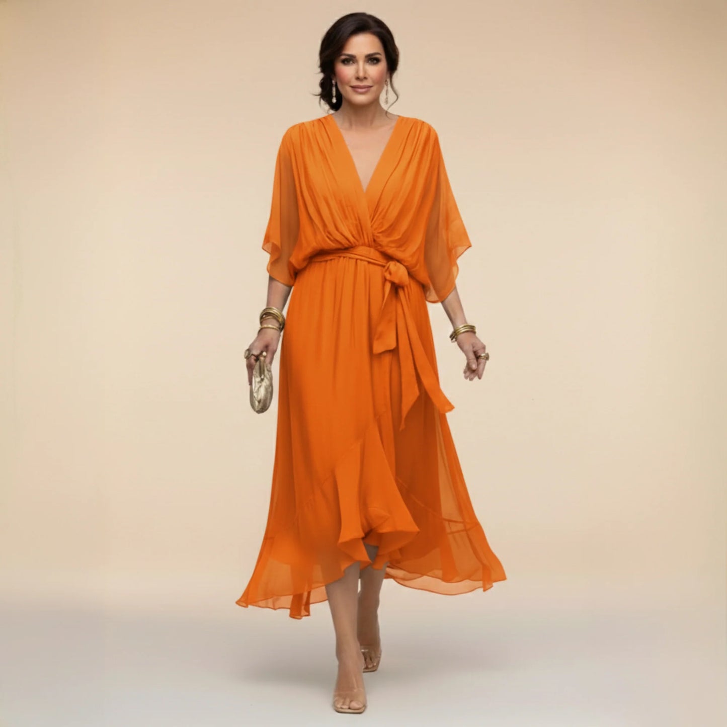 MARTA | Robe en mousseline de soie à encolure en V