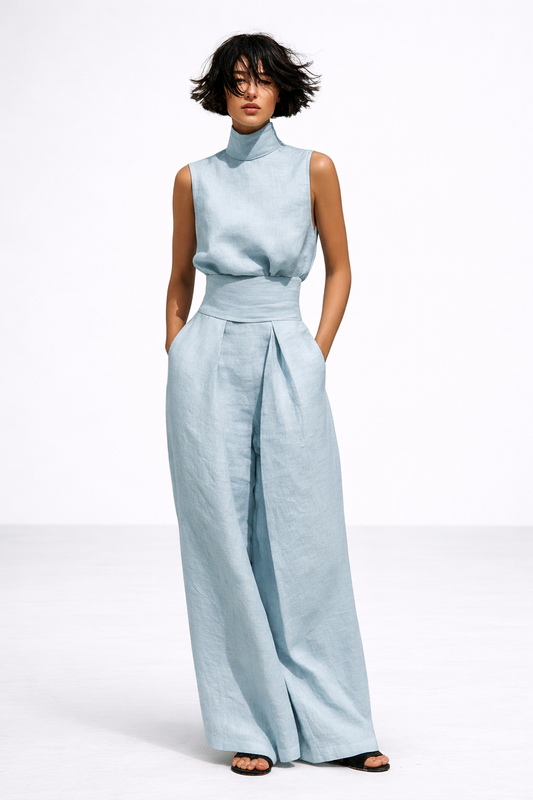 Amalia Ensemble léger en coton et lin avec débardeur et pantalon large.