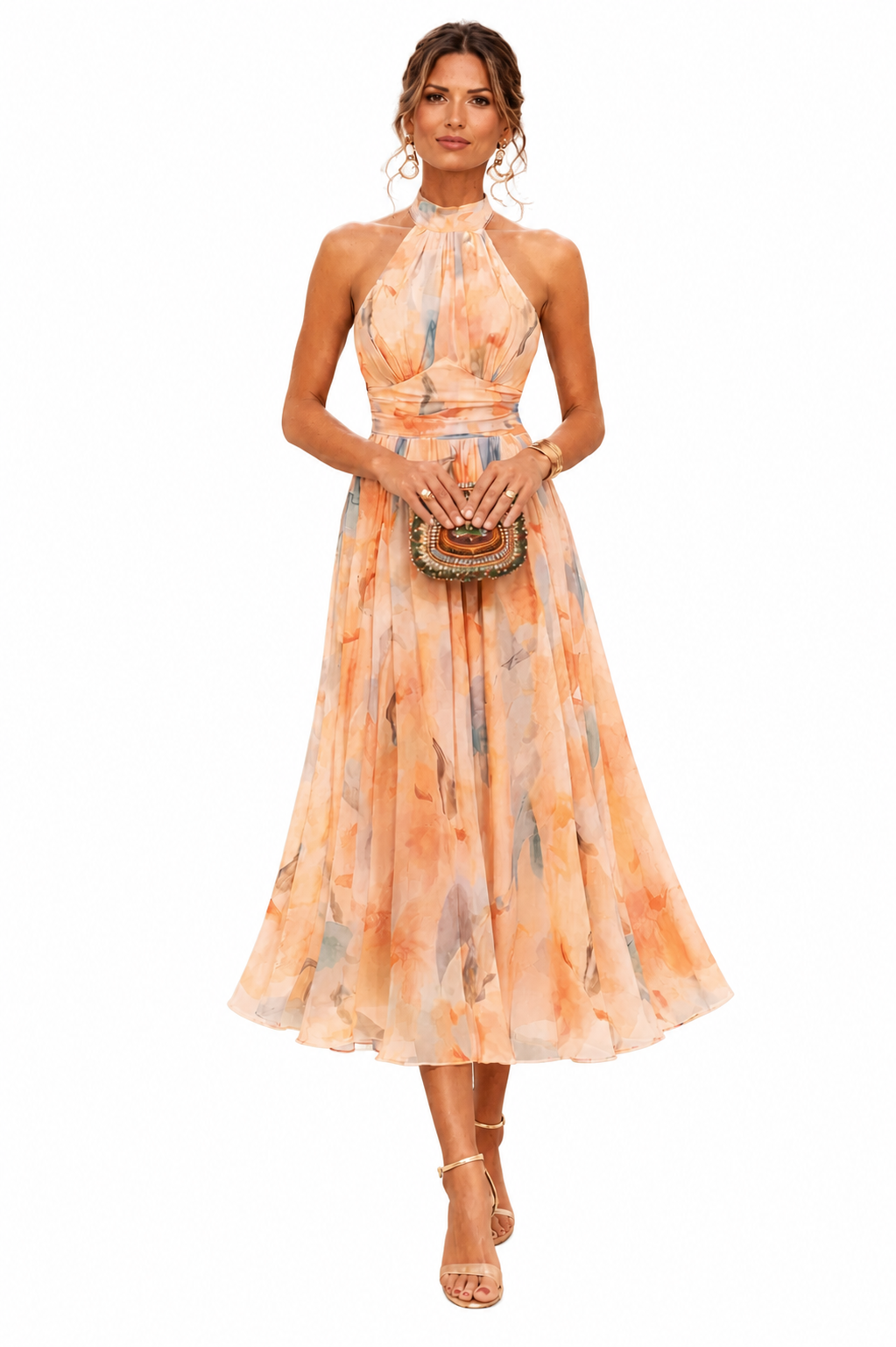 Esther | Vestido de Cuello Halter con Estampado de Acuarela