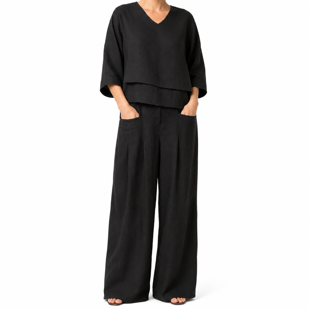 Conjunto Mujer Algodón Lino Top + Pantalón Ancho