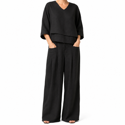 Conjunto Mujer Algodón Lino Top + Pantalón Ancho