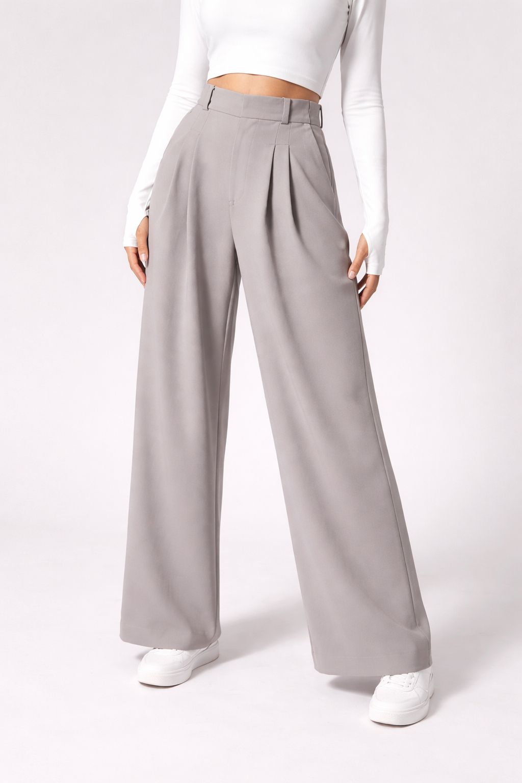 Pantalones acampanados  de cintura alta con bolsillos de tejido waffle