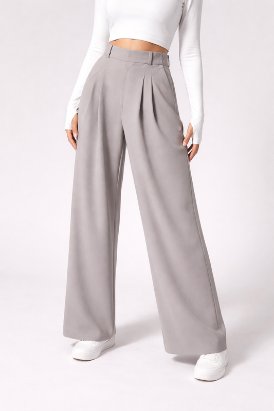 Pantalon évasé taille haute avec poches en maille gaufrée