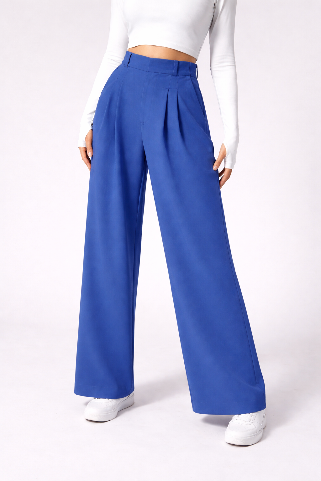 Pantalones acampanados  de cintura alta con bolsillos de tejido waffle