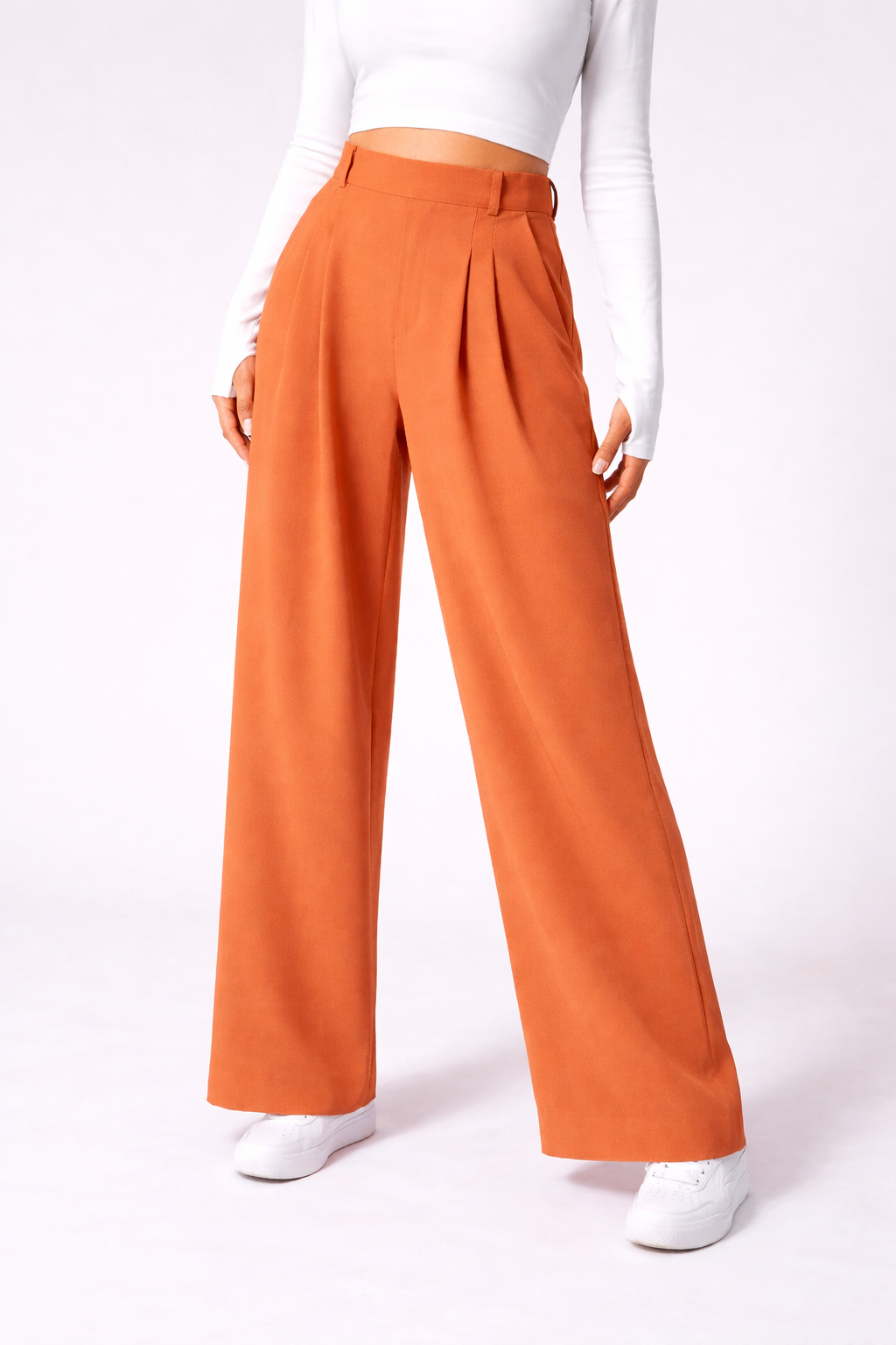 Pantalones acampanados  de cintura alta con bolsillos de tejido waffle