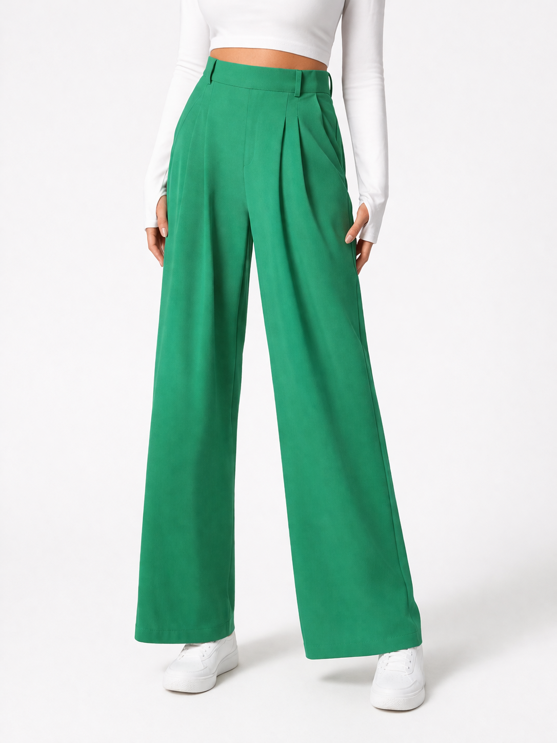 Pantalones acampanados  de cintura alta con bolsillos de tejido waffle