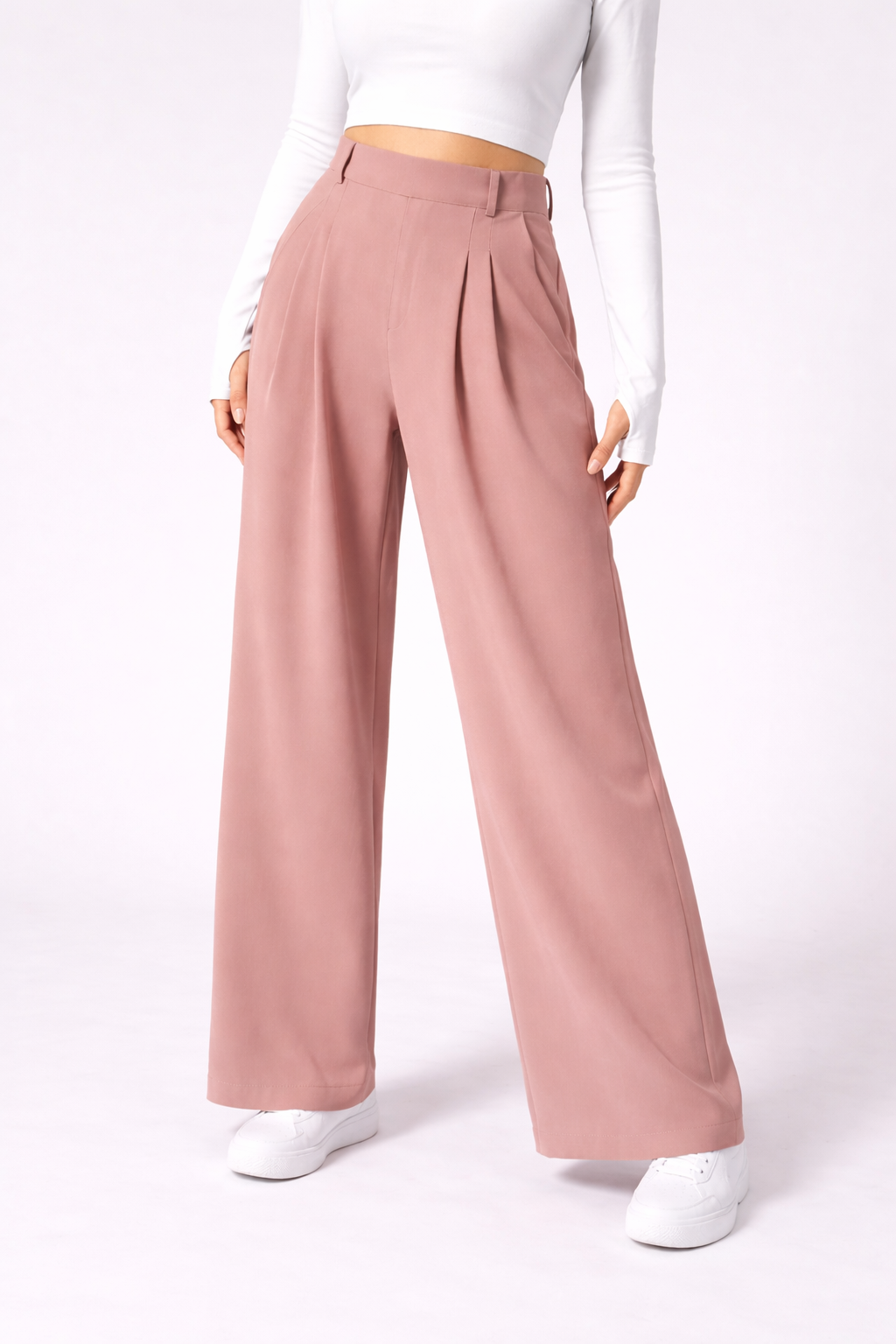 Pantalones acampanados  de cintura alta con bolsillos de tejido waffle