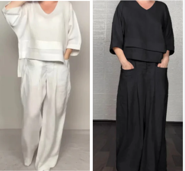 Conjunto Mujer Algodón Lino Top + Pantalón Ancho