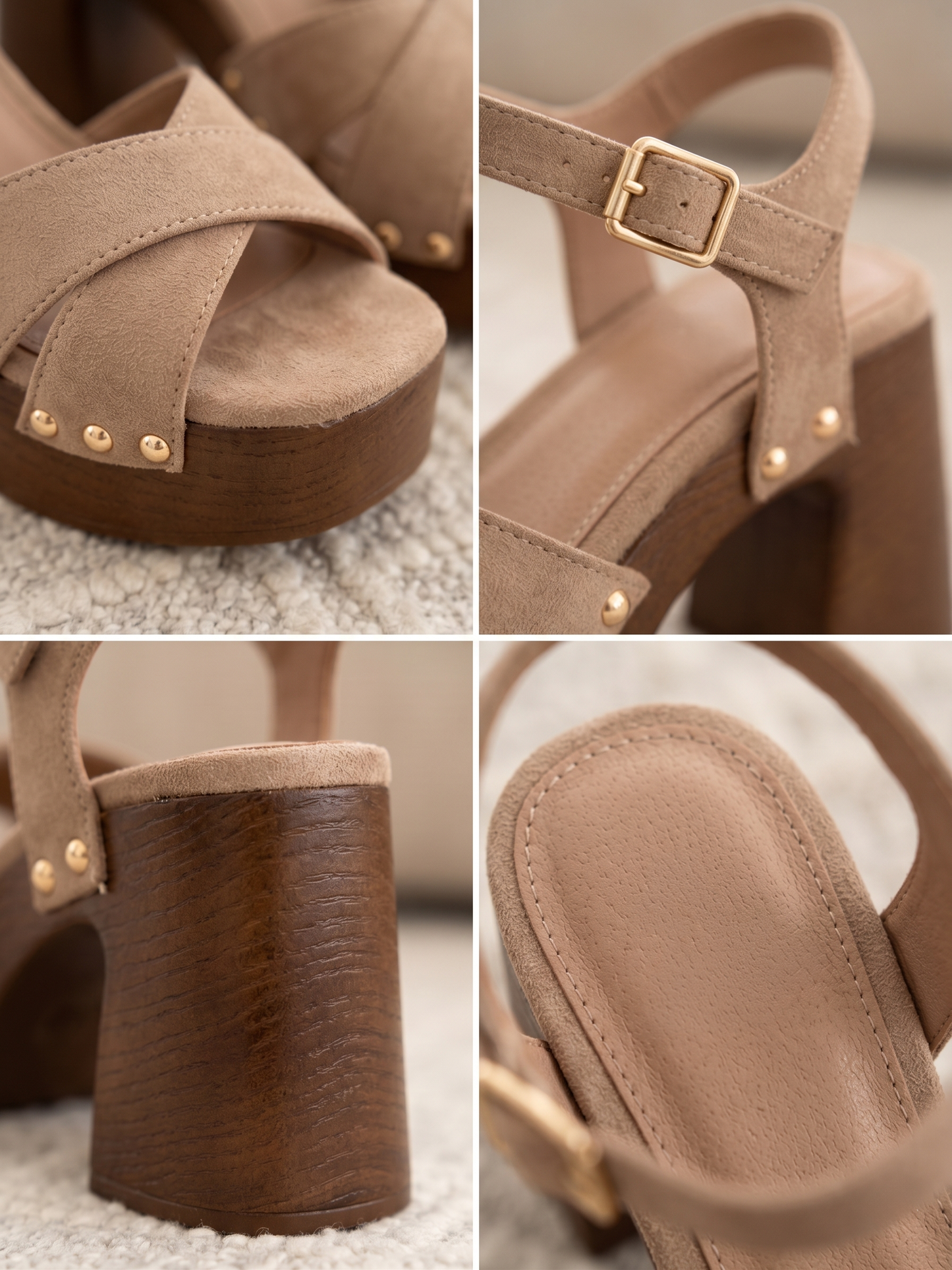 Sandalias Gaia  color topo, tiras cruzadas y tachuelas doradas