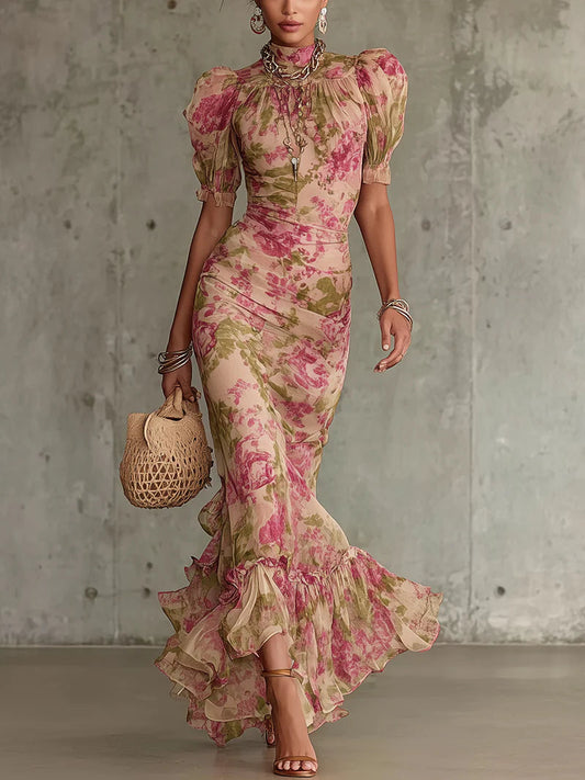 Rosalie| Vestido largo con estampado de rosas vintage