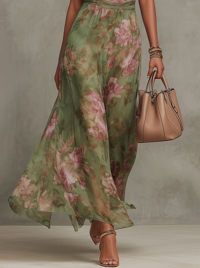 Vestido largo verde con escote halter