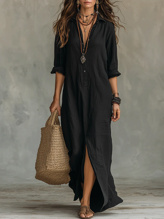 Soline | Vestido largo negro tipo maxi con botones