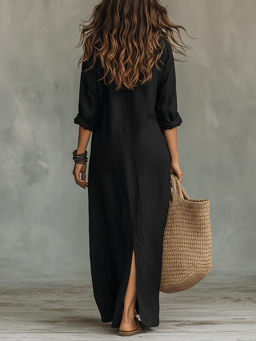 Soline | Vestido largo negro tipo maxi con botones