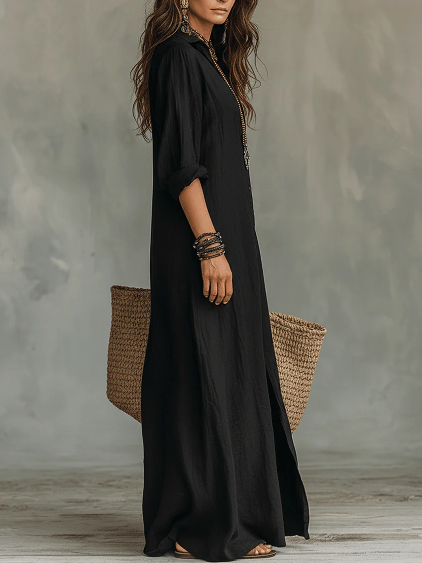 Soline | Vestido largo negro tipo maxi con botones