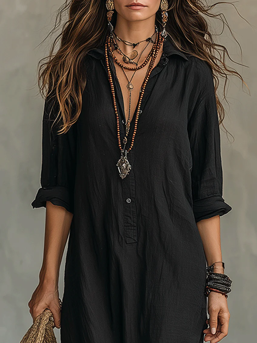Veronica | Vestido largo negro con botones frontales