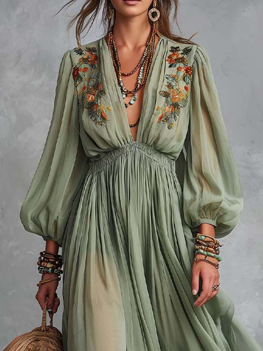 Élodine | Vestido largo bohemio con estampado floral