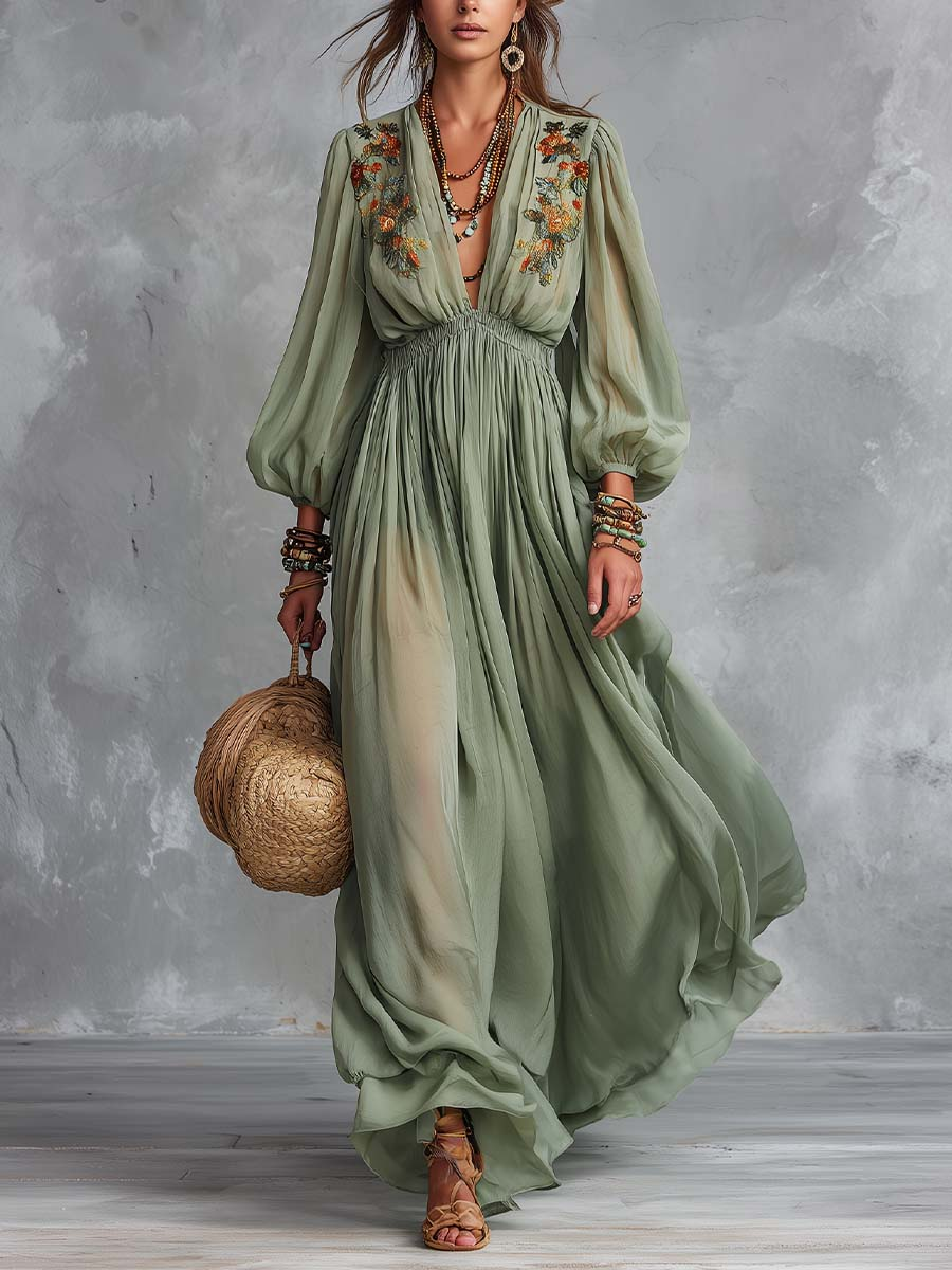 Élodine | Vestido largo bohemio con estampado floral