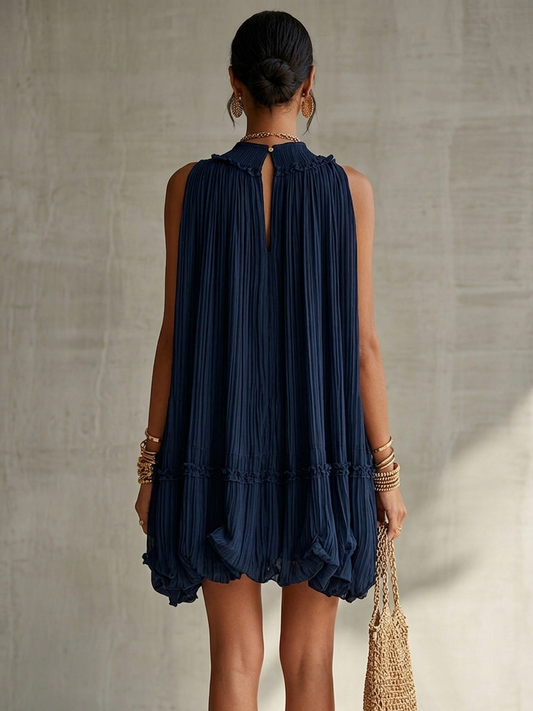 Camilla | Minivestido de chifón con cuello halter y falda abullonada