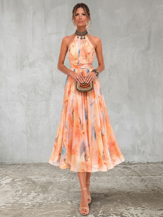 Aurora | Vestido halter con estampado de acuarela