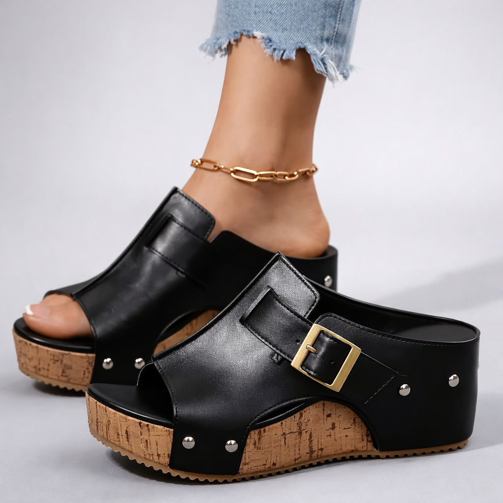 CASSIA | Sandalias de cuña de piel