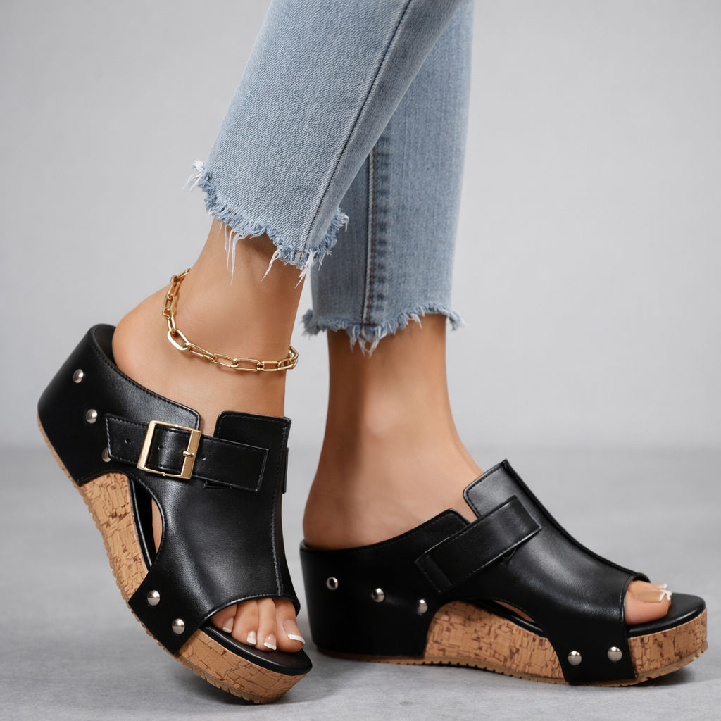 CASSIA | Sandalias de cuña de piel