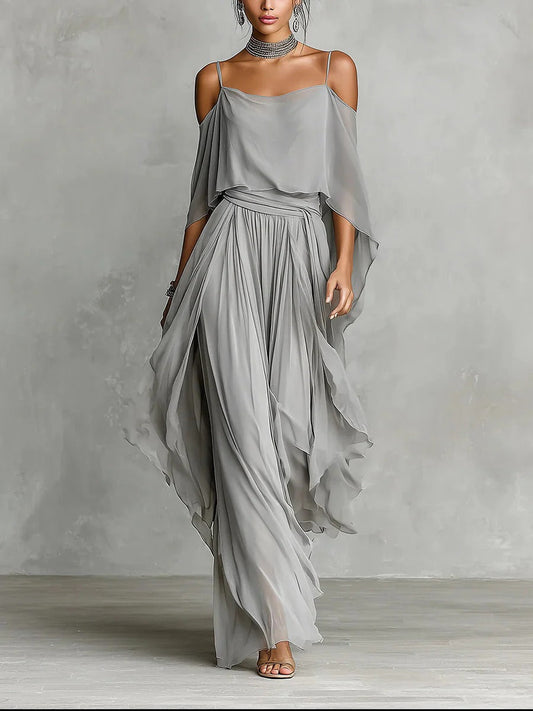 Isabela | Ensemble fluide gris avec top à bretelles et pantalon léger