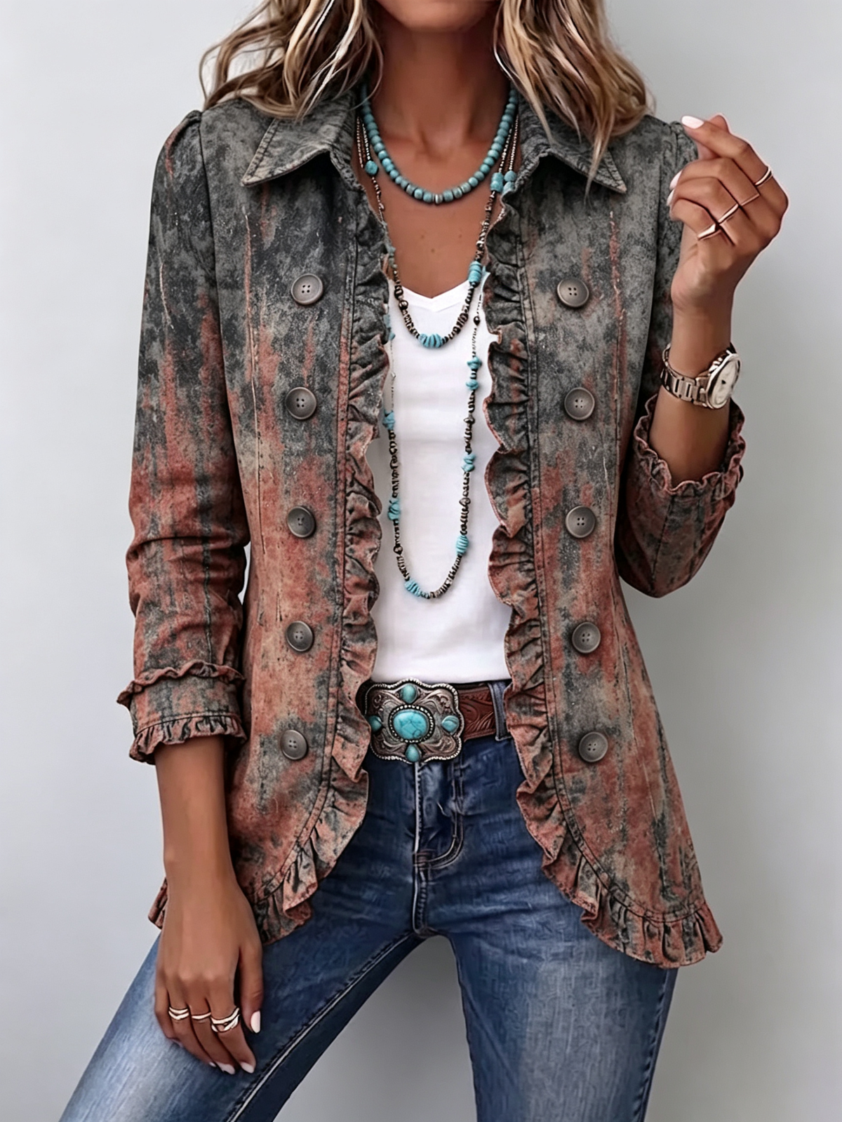 Benita | Chaqueta texturizada con degradado y volantes