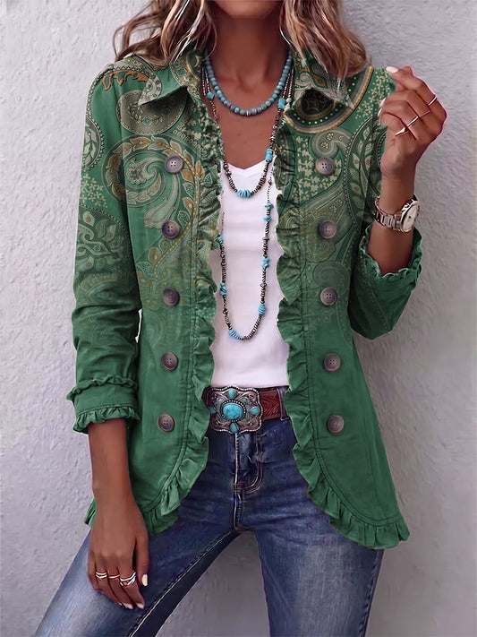 Jacinta | Chaqueta de cachemir verde con volantes