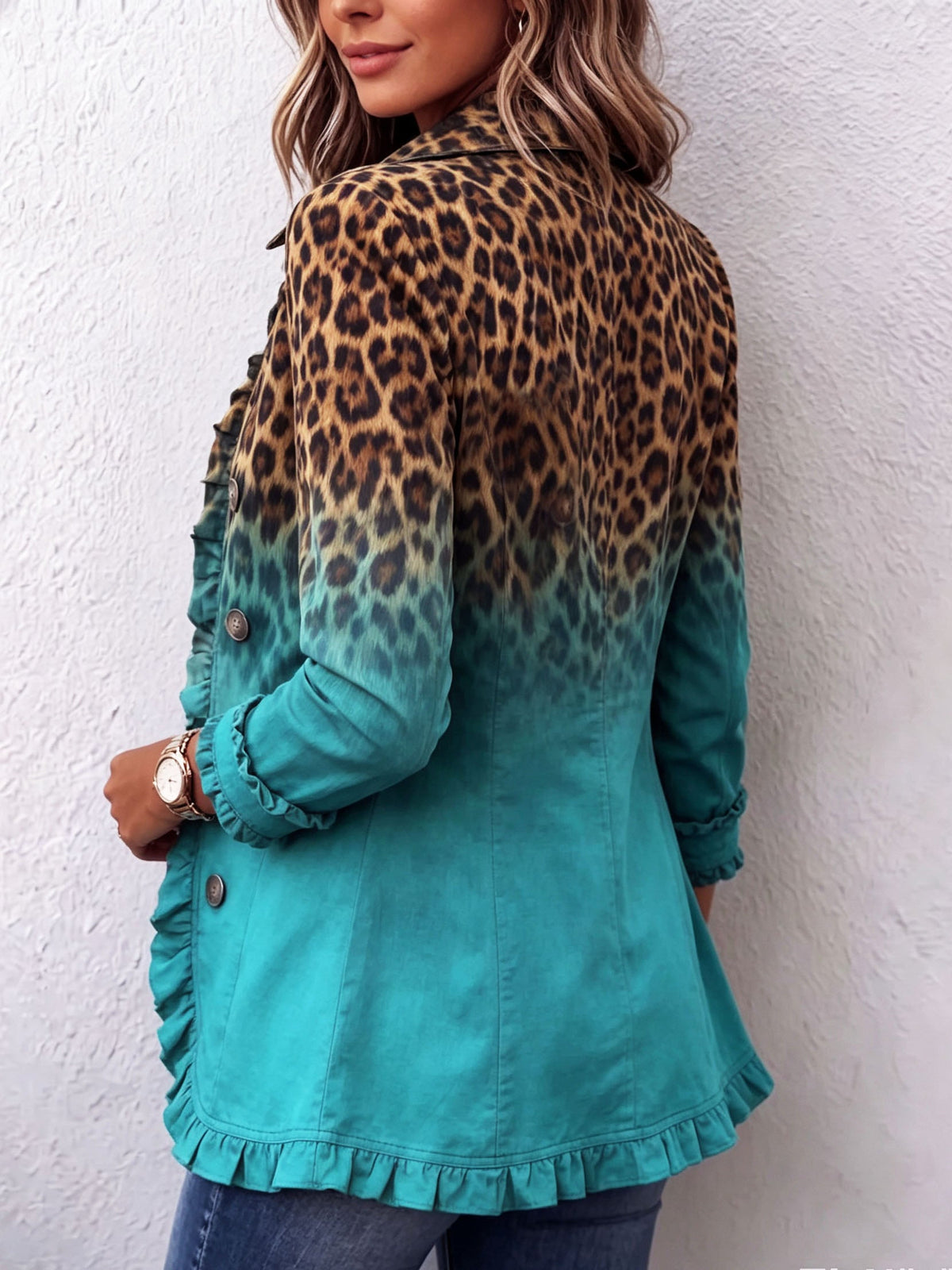 Mercedes | Chaqueta con estampado de leopardo degradado y volantes