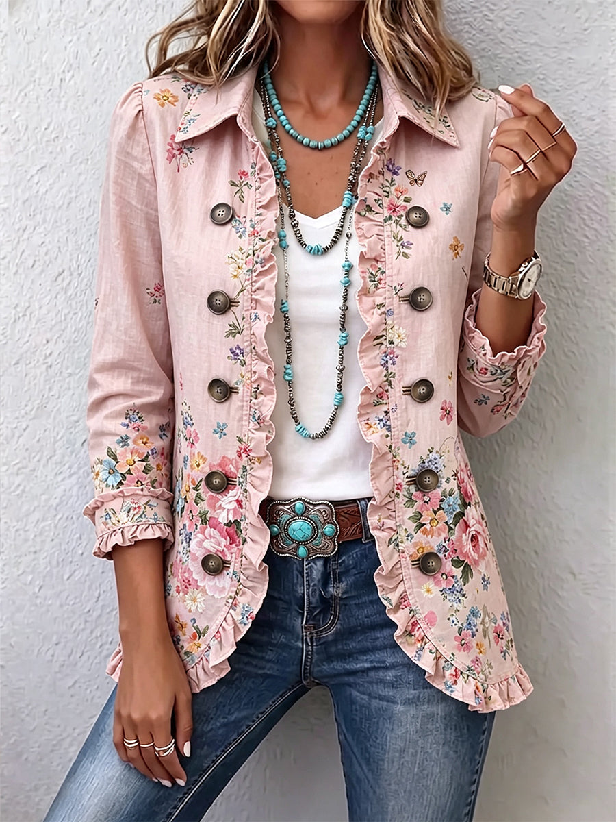 Araceli | Chaqueta floral con volantes y botones
