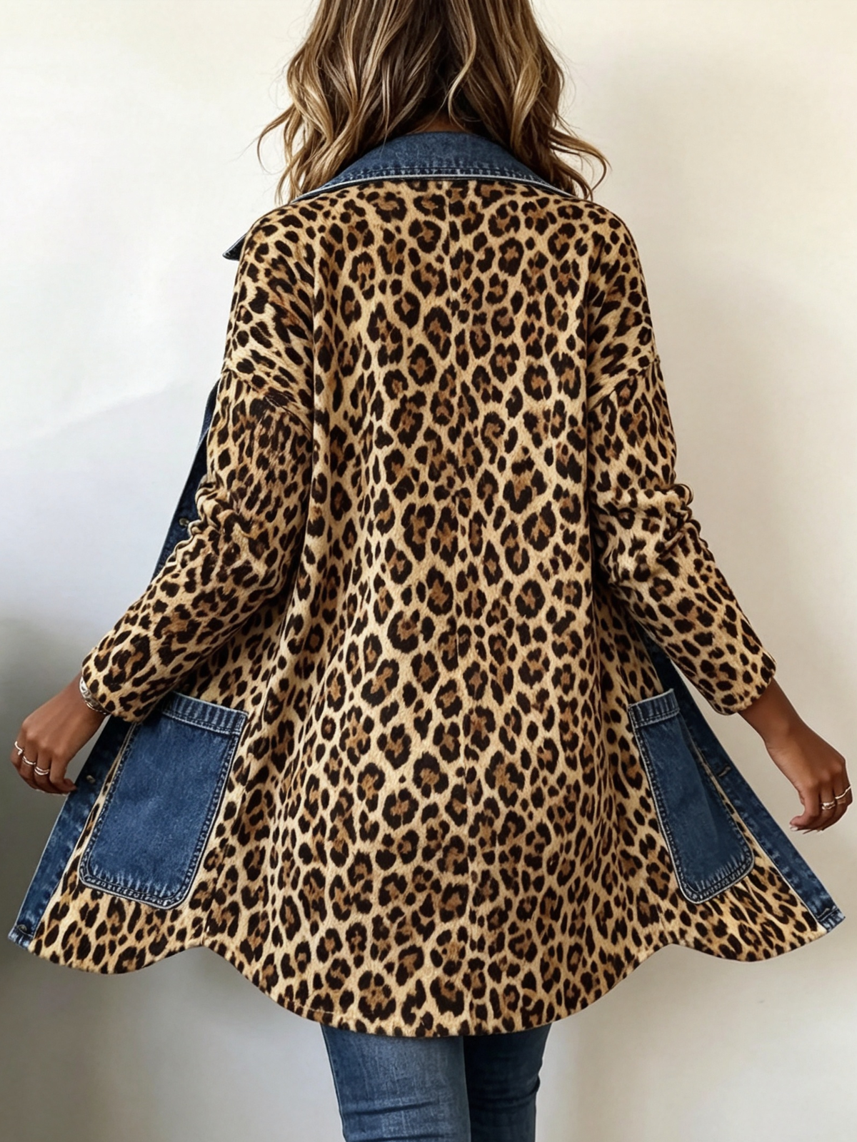 Lorena | Chaqueta larga con estampado de leopardo y vaqueros