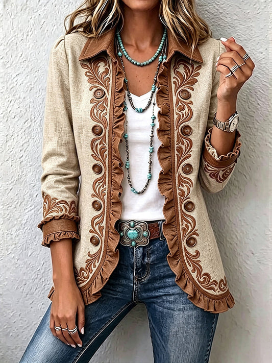 Almudena | Chaqueta bordada con flores y volantes