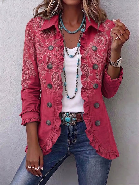 Adoración | Chaqueta rosa de cachemir con volantes