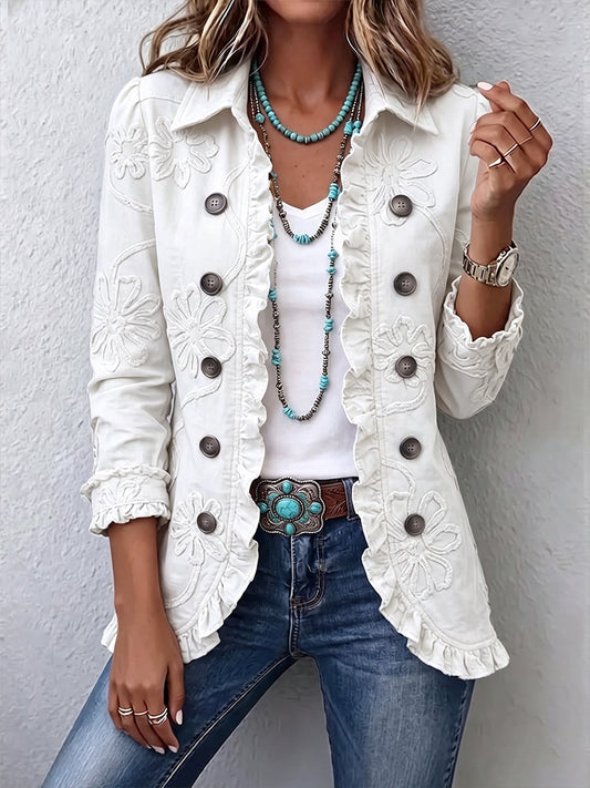 Marisol | Chaqueta bordada color marfil con volantes