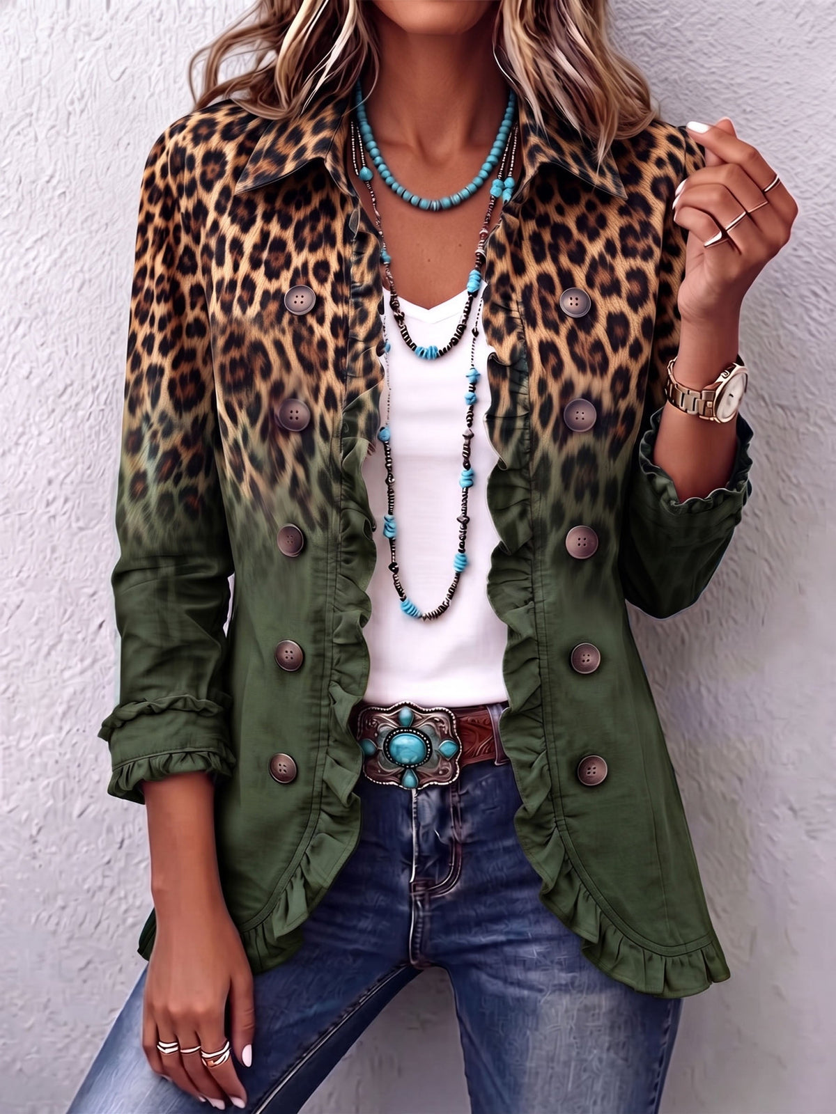 Mercedes | Chaqueta con estampado de leopardo degradado y volantes