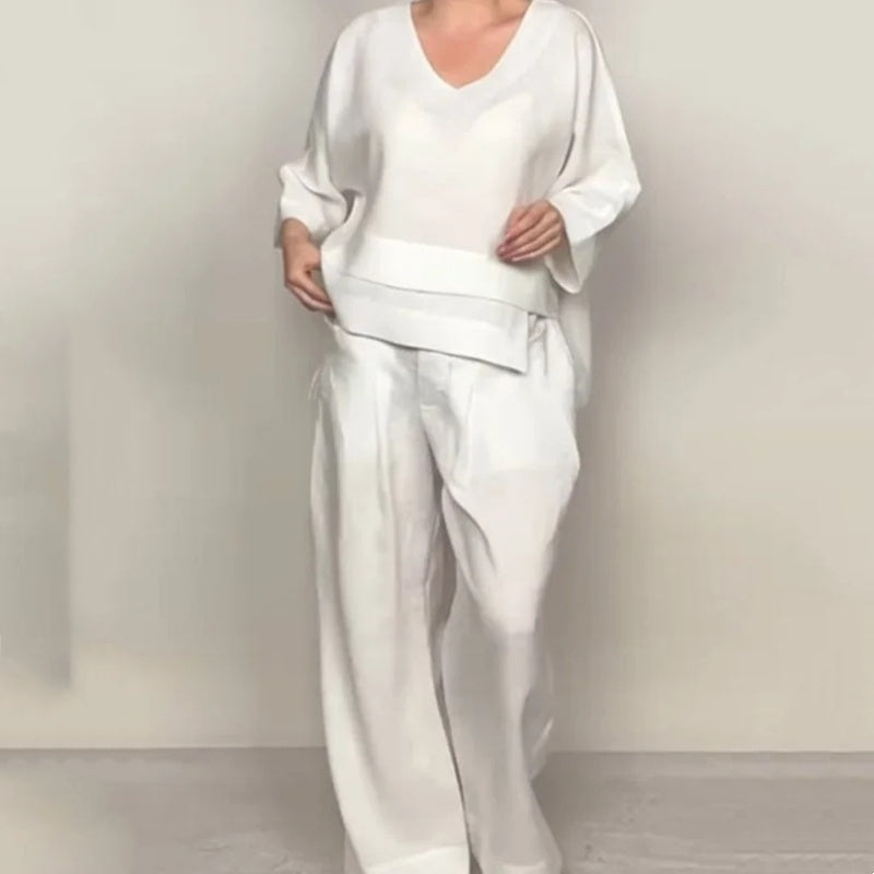 Conjunto Mujer Algodón Lino Top + Pantalón Ancho