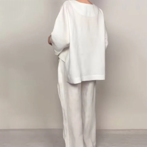 Conjunto Mujer Algodón Lino Top + Pantalón Ancho