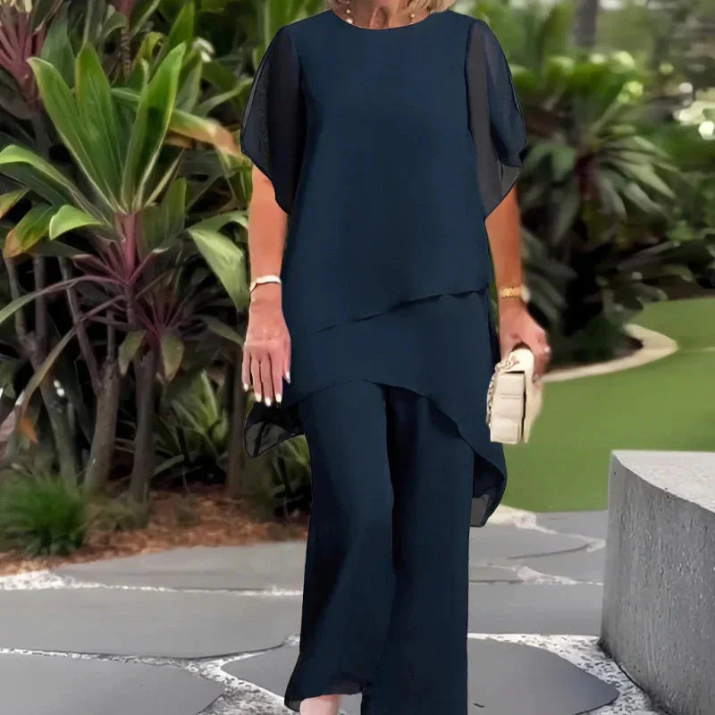 Conjunto Mujer Top Asimétrico + Pantalón Ancho